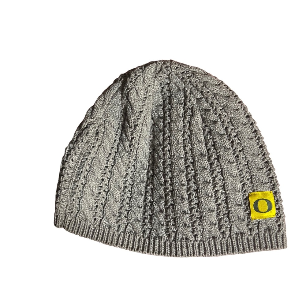 Nike Oregon Ducks Beanie Knit Hat Gray Yellow Logo Winter Knitwear